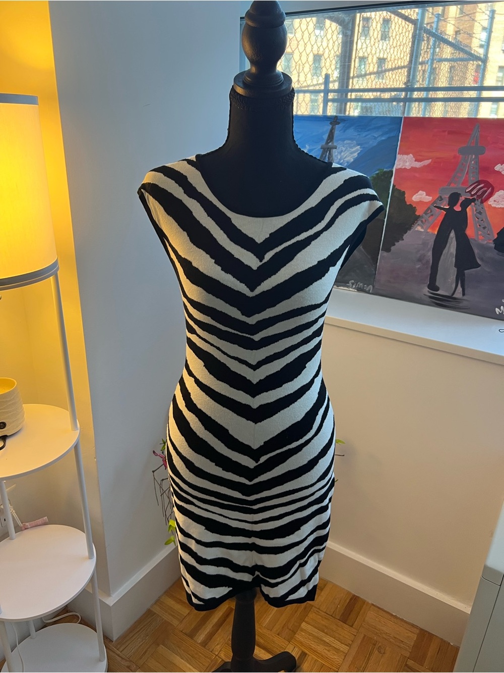 Express Zebra-Stripe Midi Dress - Black & White